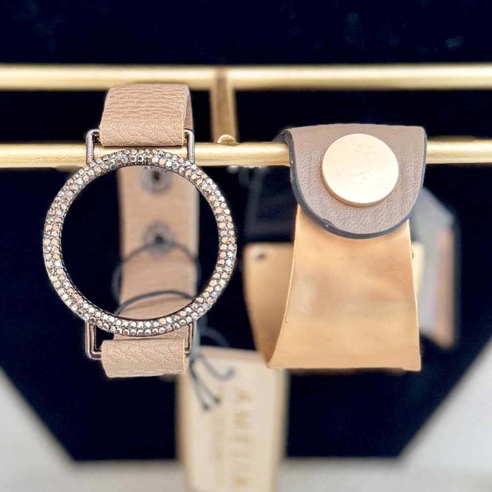 2 pcs Taupe Pleather Soft Bangle Set